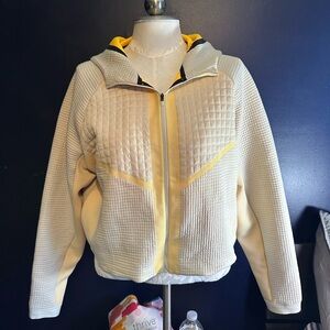 Nike Cream & Yellow Textured Zip-Up Hooded Jacket – Size Large